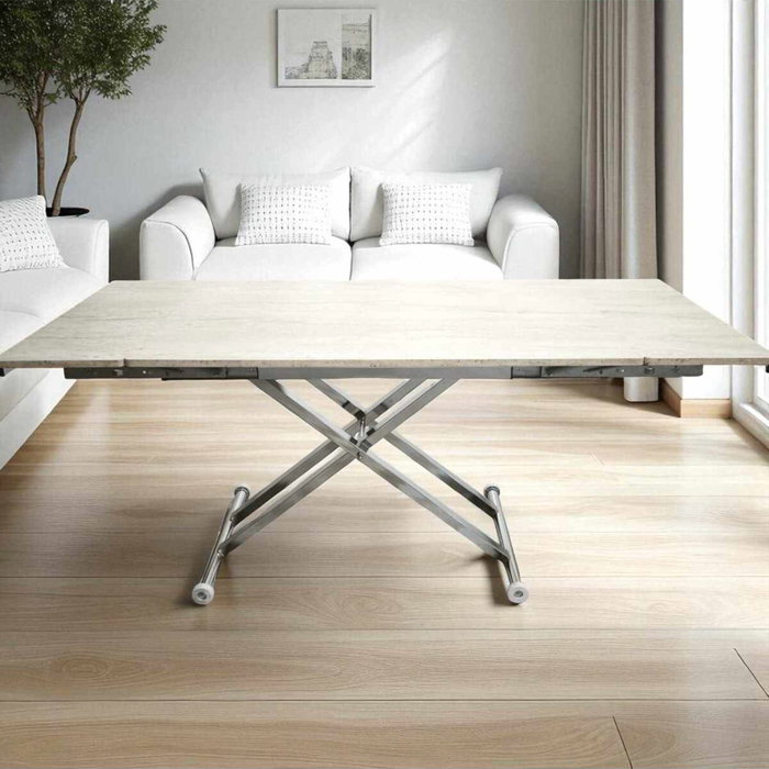 Hanah Home Mesa de Comedor Extensible Yan - Travertino, Cromo Hanah Home Mesa de Comedor Extensible Yan - Travertino, Cromo